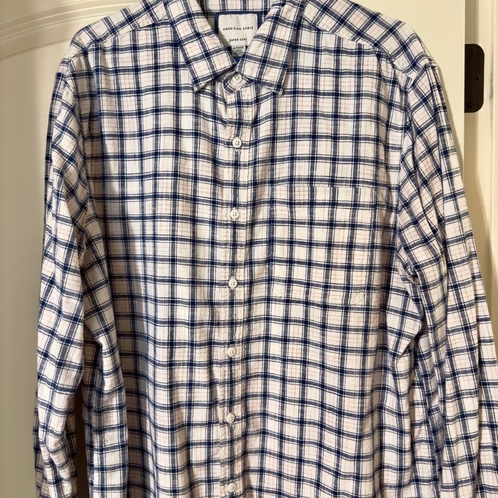 American Eagle Outfitters Navy and White Checkered Shirt